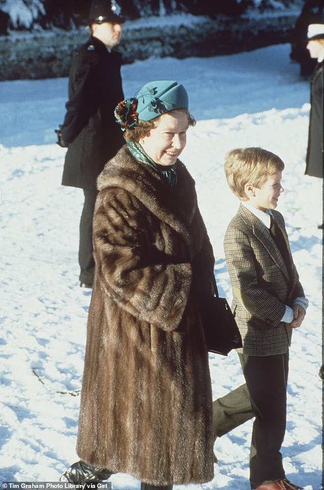 Since 1988, when Windsor Castle was rewired, Royal Christmases returned to Sandringham and have remained there ever since. The late queen is seen here walking through the snow with her grandson, Peter Phillips