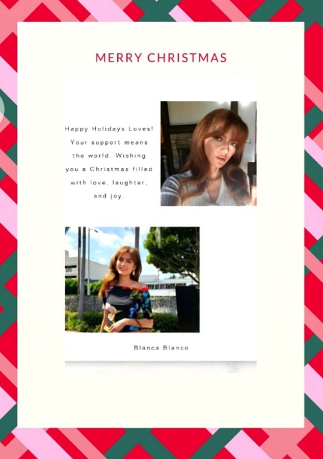 Eye For Eye star Blanca Blanco sent a Christmas card to her fans to wish them a happy holiday