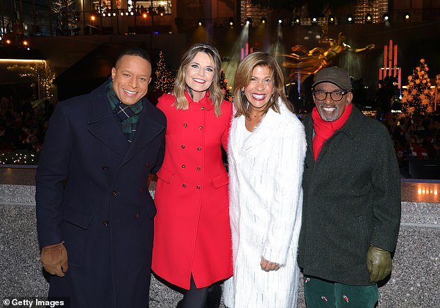 (L-R) Craig Melvin, Guthrie, Hoda Kotb and Al Roker attend the 2024 Rockefeller Center Tree Lighting Ceremony on December 4 in New York City