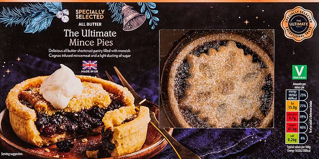 MailOnline's check of more than 30 varieties of mince pies sold on supermarket shelves found Aldi's 'Ultimate All Butter Mince Pie' (pictured) to be the most fattening on the market