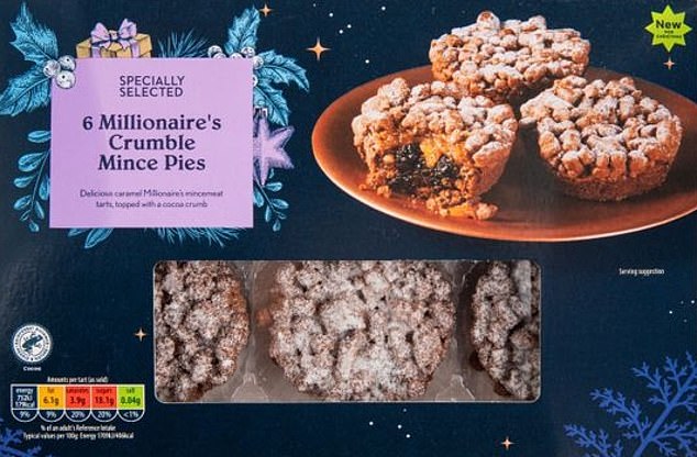 The pie that best suits your waistline is Aldi's specially selected Millionaire's Crumble Mince Pies (pictured). Each 16-ounce cake contains 179 calories, about the same as two chocolate digestive biscuits