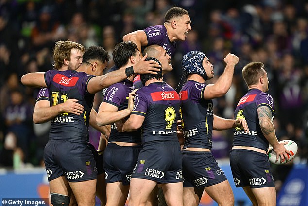 Welcome to countries that are now commonplace for football matches. Fans are broadly supportive, but concerns are sometimes raised if they come across as too 'preachy'. (Image: Melbourne Storm players at AAMI Park on September 27)