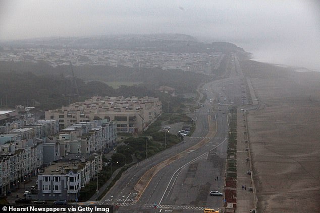 Pictured: The Great Highway winding its way through Ocean Beach near Sutro Heights Park