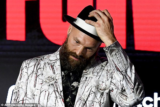 Tyson Fury at a weigh-in for his fight against Ukraine's Oleksandr Usyk tonight in Riyadh