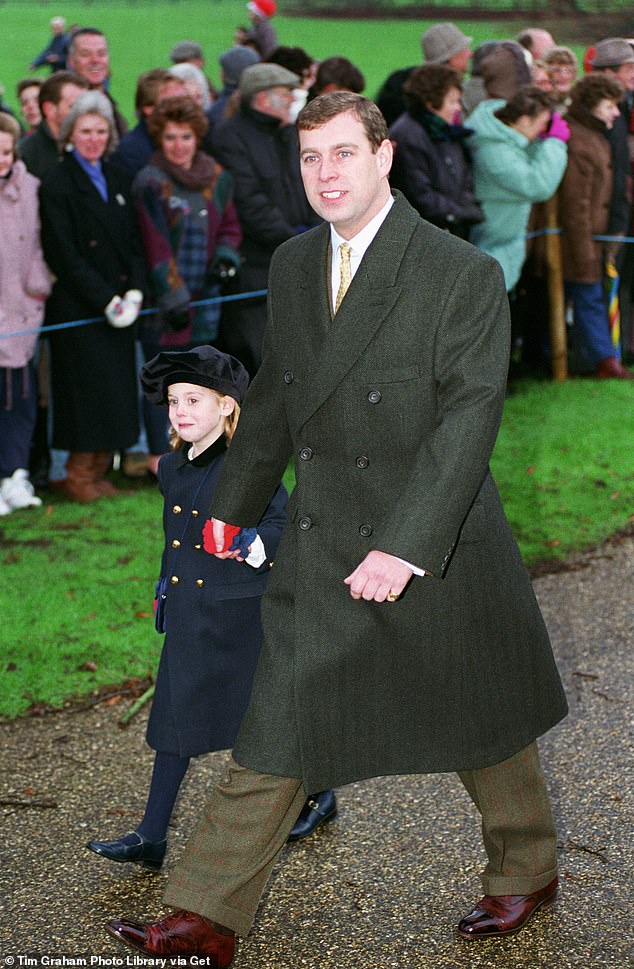 Prince Andrew with his daughter Princess Beatrice as they headed to Sandringham Church for the Christmas service in 1994