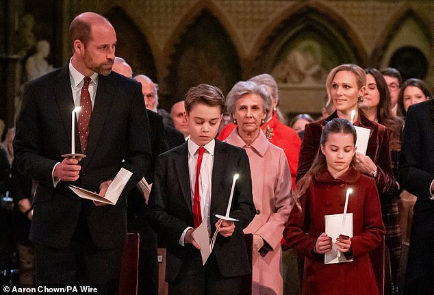 The Prince of Wales, Prince George and Princess Charlotte during the Together At Christmas carol service in Westminster Abbey