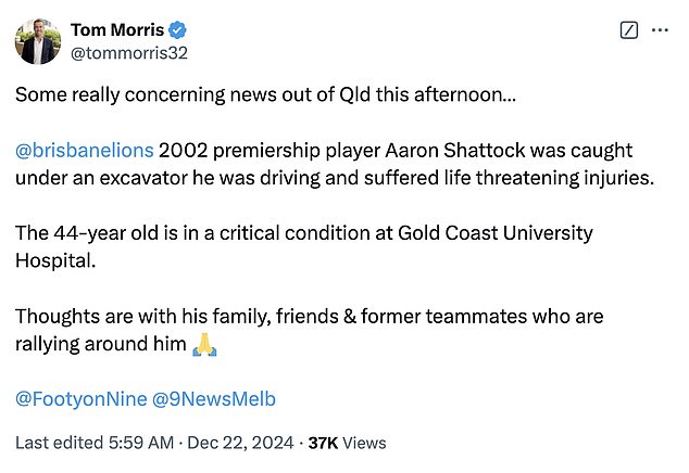 AFL reporter Tom Morris also took to X to reveal the news, writing: 'Thoughts are with his family, friends and former teammates who rally around him'