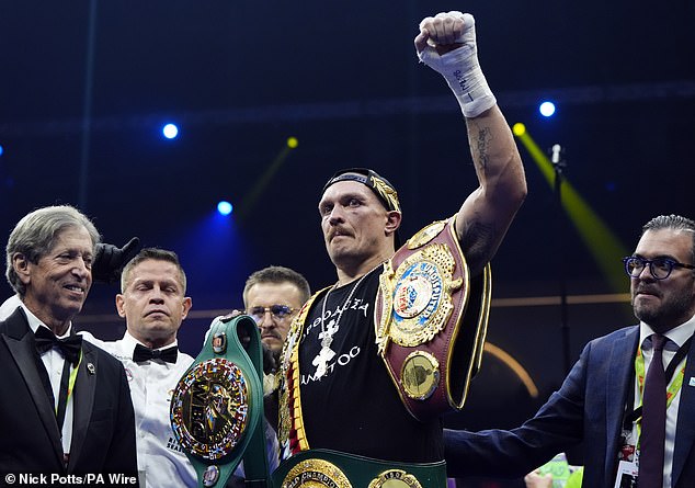 But now Oleksandr continues to defend the gold against the Gypsy King as he outsmarted the boxer for a second time to retain his heavyweight title (pictured)