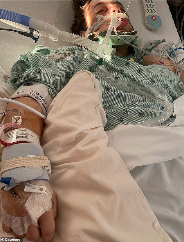 He underwent 11 operations, 19 blood transfusions and several infections while in hospital, his grandfather revealed. In addition, he still cannot use his left arm or hand and now walks with a limp due to the injuries to his leg.