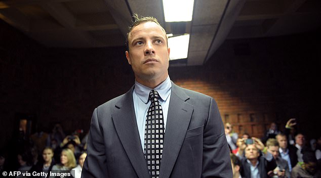 Pistorius (pictured in court in 2013) served nine years for shooting 29-year-old Reeva on February 14, 2013, claiming he mistook her for an intruder. He was released on parole in January.