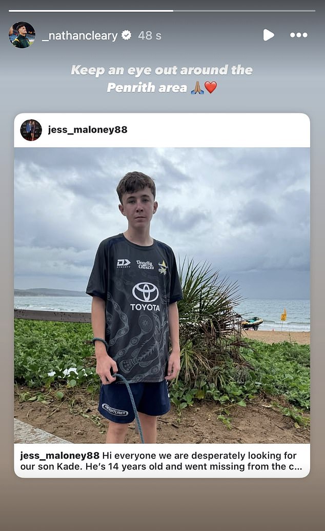 Other stars from across the NRL had shared Jess' plea for help, with Nathan Cleary reposting the message to his Instagram story