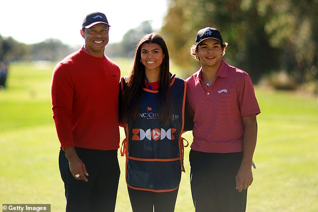 It was a family affair for Tiger, with his daughter Sam on the bag and Charlie next to him