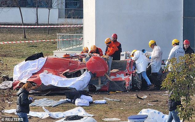 The crash site on the ground floor of the hospital in Mugla, southwestern Turkey