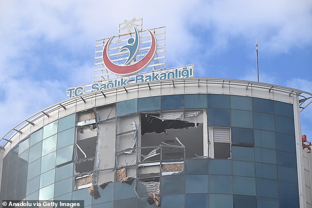 The damage to the side of the Mugla Training and Research Hospital in Turkey after the crash