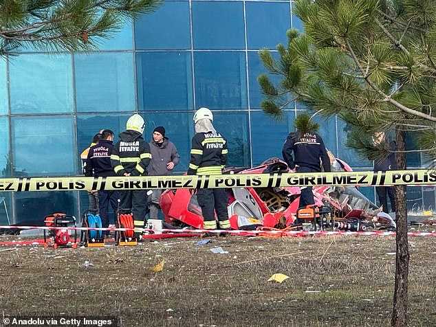 Forensic experts examined the wreckage of the air ambulance after the crash