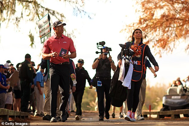 Woods had his daughter Sam as a caddie for the tournament in Florida on Sunday