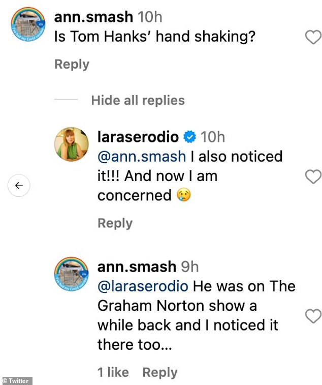 A user named Lara joined the thread and said of his shaking hands, “I noticed it too!!! And now I'm worried