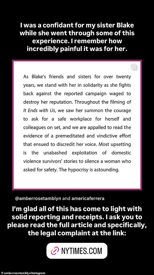 errera and Tamblyn shared the post on their Instagram Stories. “I was a confidante to my sister Blake as she went through some of this experience,” Tamblyn wrote