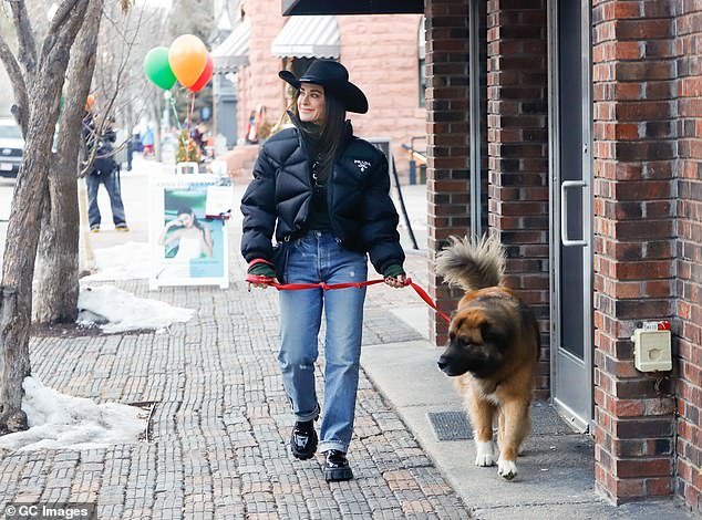 But the mood changed when she later reunited with Mauricio, and in photos obtained by TMZ the pair were seen walking the dog together, deep in conversation, with her frown upside down.