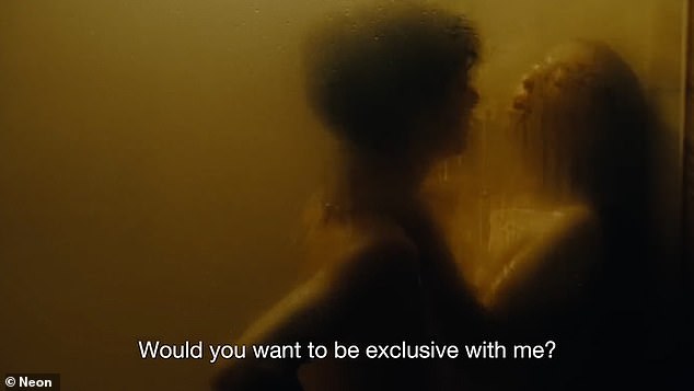 Anora, the stripper in the film, falls in love with and marries a Russian oligarch. Drama unfolds as his family tries to have the marriage annulled once they discover Anora's shady past (pictured: a shower sex scene between the two lovers)