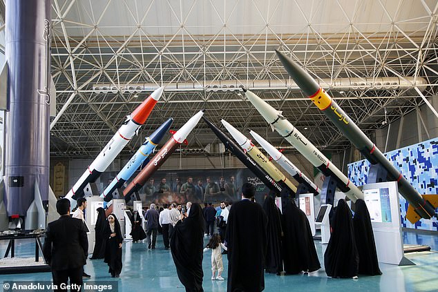 A view of the exhibition as Iran displays its missiles, satellite-bearing missiles and air defense systems, including the missiles and drones used in the Israeli attack, at the permanent exhibition center of the Revolutionary Guards Army's Aviation and Space Park in the capital Tehran , Iran on October 17, 2024