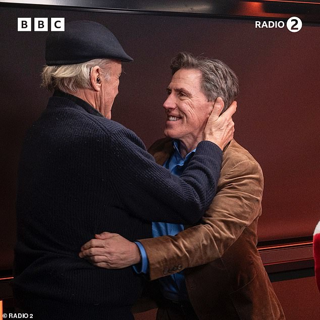 The cast looked excited as they reunited for the radio show [Larry Lamb and Rob Brydon pictured]