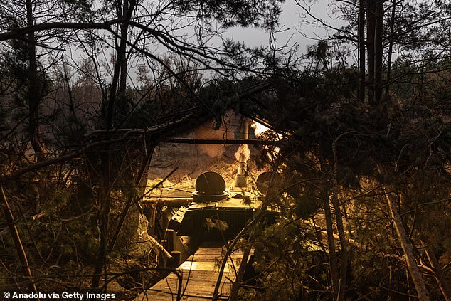 Ukrainian soldiers fire 2s1 artillery towards Kreminna, Donetsk Oblast, Ukraine, on November 30