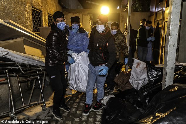 A view of dead bodies, tortured to death, at Al-Mujtahid Hospital as teams conduct investigations in secret compartments of Sednaya Prison after the fall of the Assad regime in Damascus, Syria on December 10, 2024