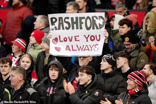 United fans showed their support for Rashford, who has been left out of the final three squads