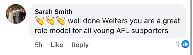 Weitering was praised by some on social media as a 'great role model for young supporters'