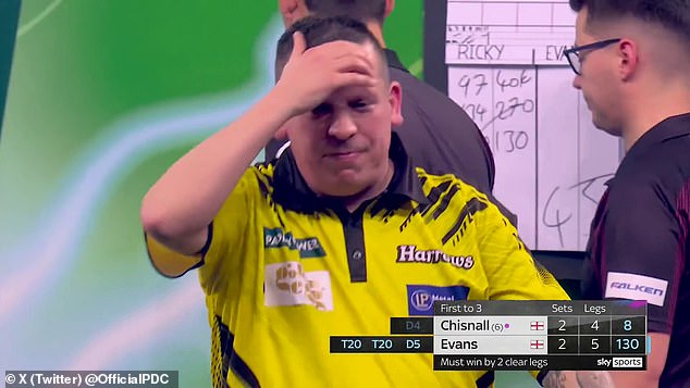 Chisnall thought he had secured a 139 checkout in the fifth set after taking out D16