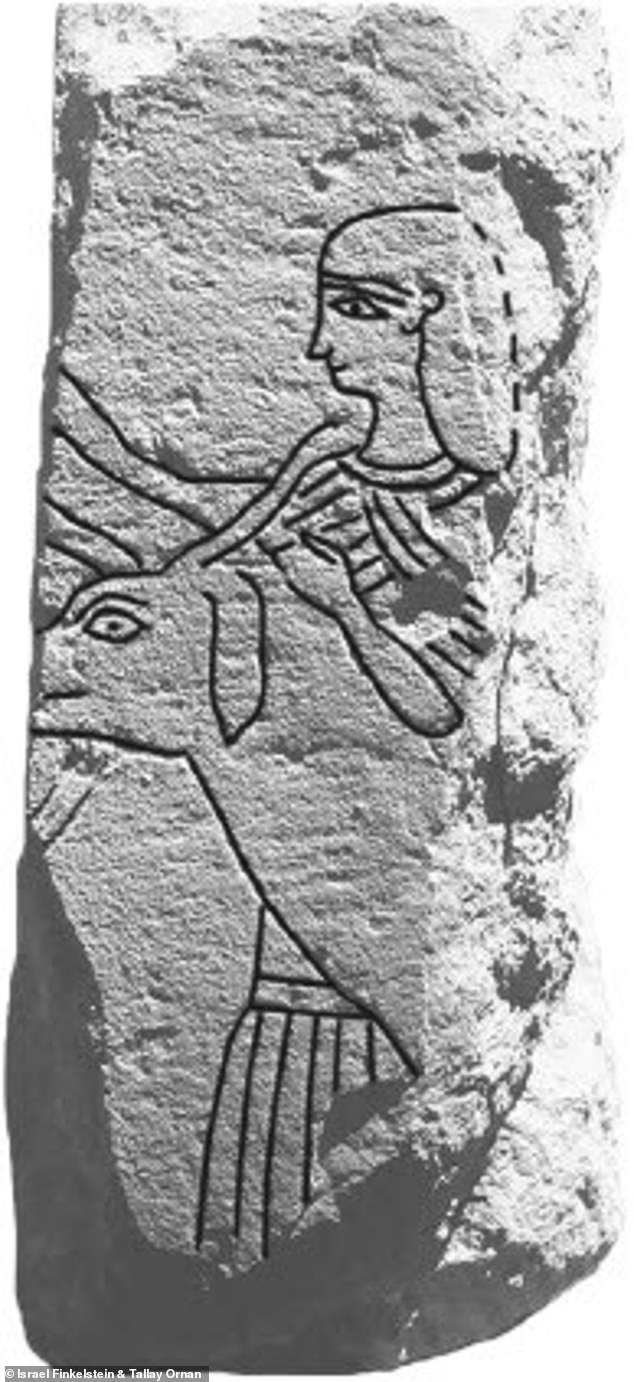 A total of ten blocks were uncovered at the site, one of which shows a man carrying a goat as part of a banquet scene, and another with two standing lyre players.