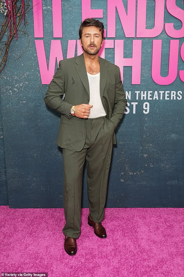 He asked fans to focus on the message of It Ends With Us, which centers on domestic violence and a traumatic love story; pictured in August in NYC