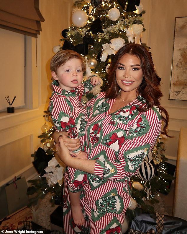 Also getting her party started was Jess Wright, who looked glamorous as she wore matching pajamas with her two-year-old son Presley