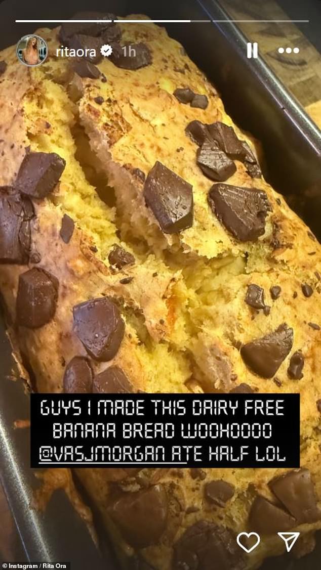 After her walk, she showed off her kitchen skills and baked a delicious dairy-free banana bread