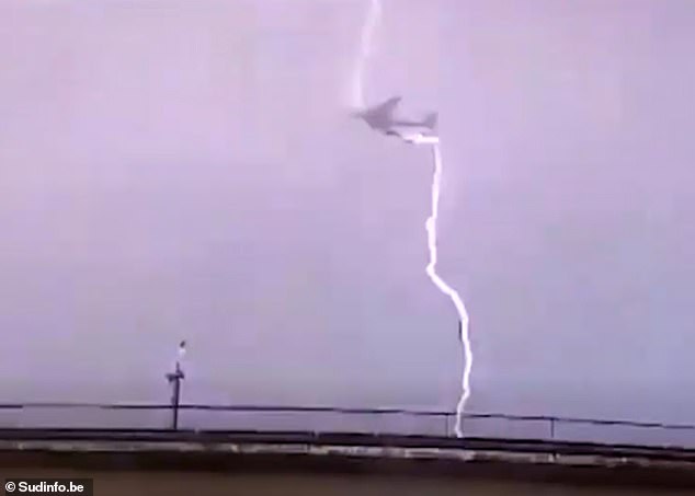 This is the terrifying moment a plane was struck by lightning shortly after take-off in Belgium on Sunday