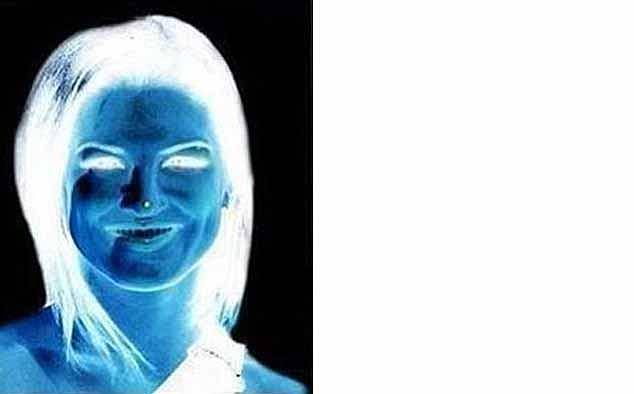 This is called the afterimage illusion and causes your brain to produce a negative version of an image you just saw. If you look at the photo of a woman on the left for seconds and then look at the white space, you should see a correctly colored image due to this effect