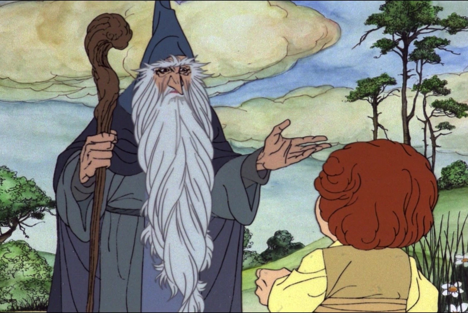 Gandalf greets Bilbo in The Hobbit 1977