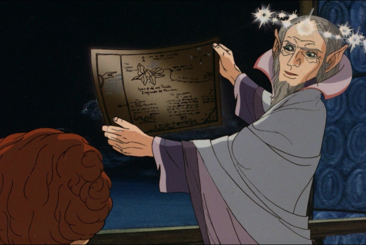 Elrond reveals a hidden map to Bilbo in The Hobbit 1977