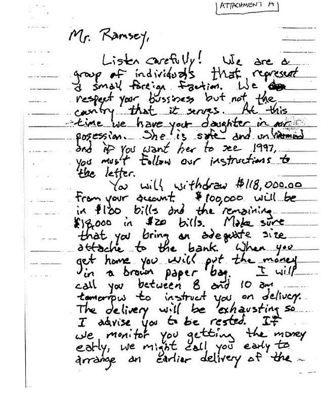 This ransom note was found by JonBenét's mother, Patsy, shortly before her daughter was found dead in the basement