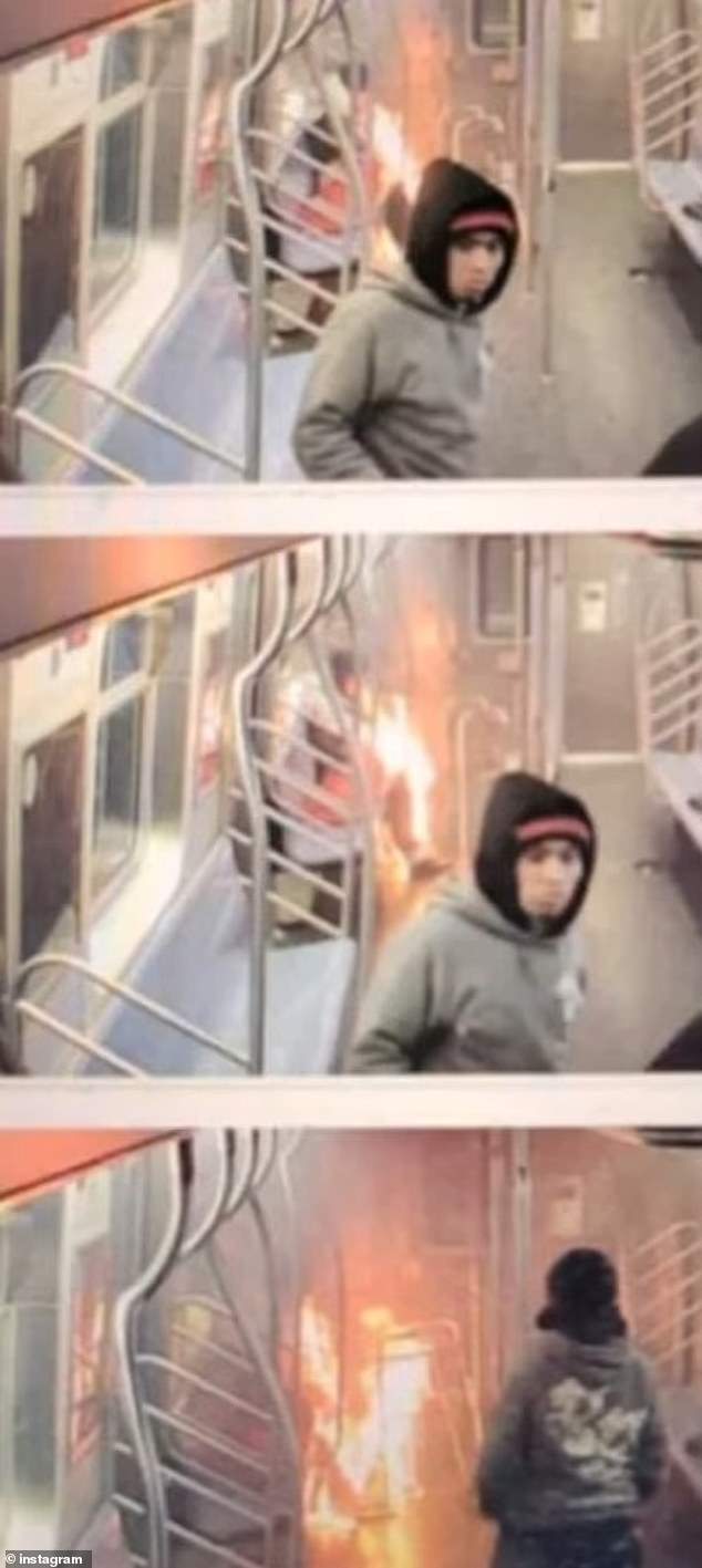 Train surveillance cameras caught the man setting the woman on fire and then watching as she suffered in agony