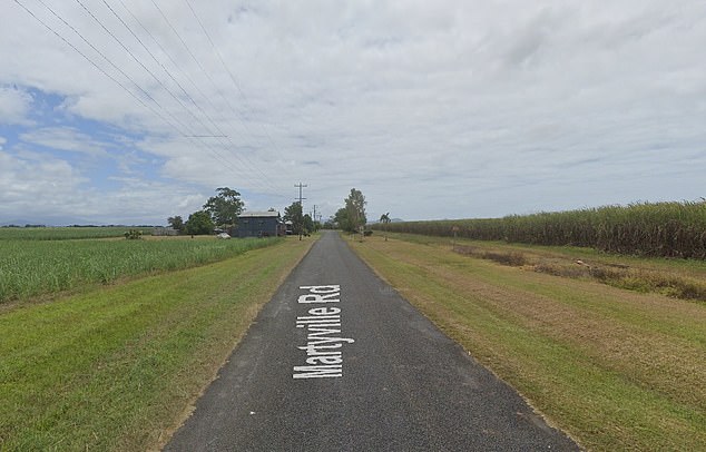 An off-duty police officer found the body at around 5.20am on Wednesday at the side of Martyville Road, (pictured) in Martyville, near Innisfail.