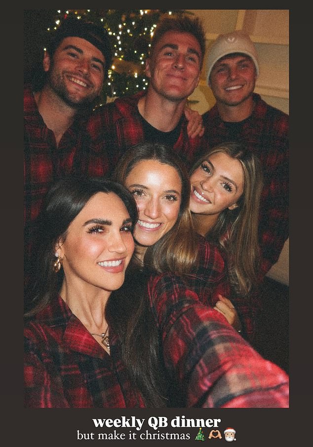 The Broncos quarterbacks and their partners pose together and take a group photo