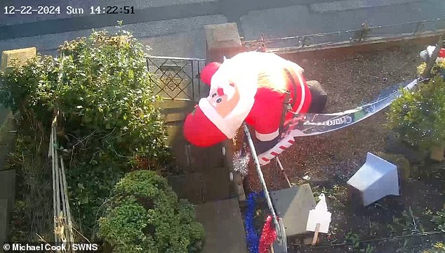 CCTV footage showed the man cutting the decoration before walking away as it deflated