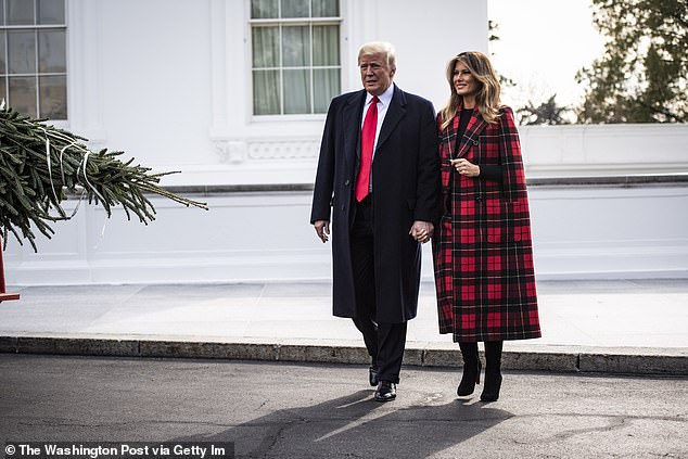 The Trumps watch the arrival of the White House Christmas tree in 2018