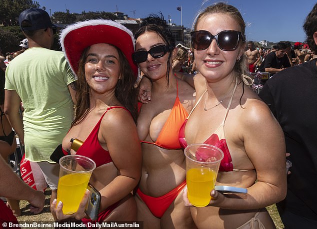 Ladies in red, festive swimwear were a popular choice among those celebrating the holiday