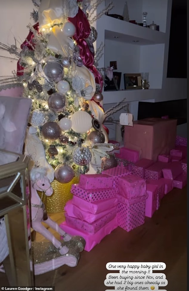 The TOWIE star, 37, spared no expense over the festive period as she shared her daughter's seemingly endless rows of presents via Instagram Stories