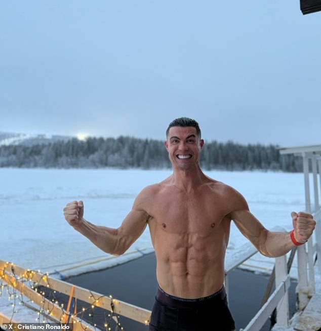 Cristiano Ronaldo stripped down to his shorts in the snow in Lapland during his winter break