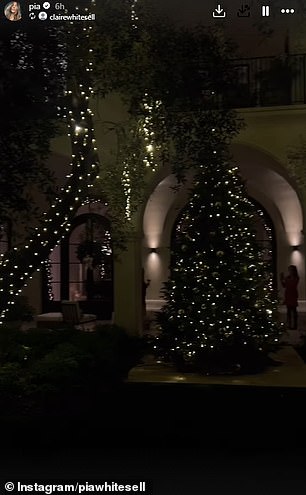 Pia also showed off her Christmas decorations on the outside, while the trees in her garden were completely covered in twinkling lights