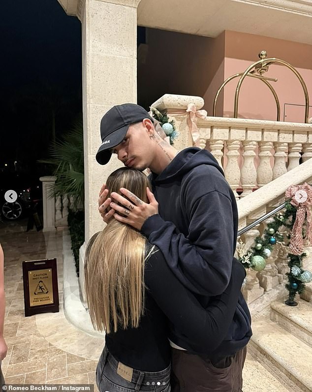 While another photo showed him sharing a sweet moment with his younger sister Harper, 12, as the siblings hugged